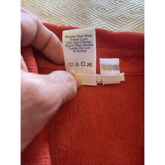Coldwater Creek Orange Sheer Layering Gauze Button Up Shirt Size PM 3/4 Sleeves - Picture 10 of 16